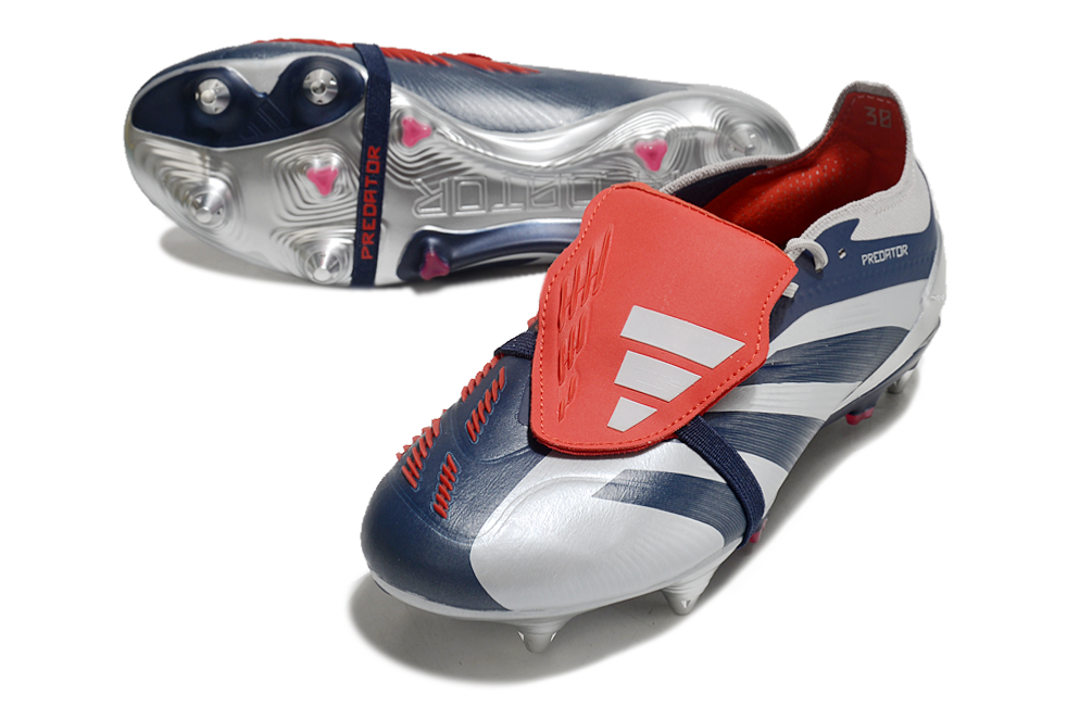 Adidas Predator Elite Fold-Over Tongue SG - Prata, Azul e Vermelha