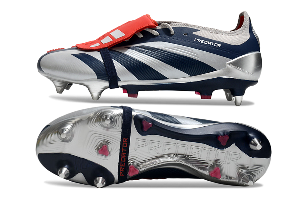Adidas Predator Elite Fold-Over Tongue SG - Prata, Azul e Vermelha
