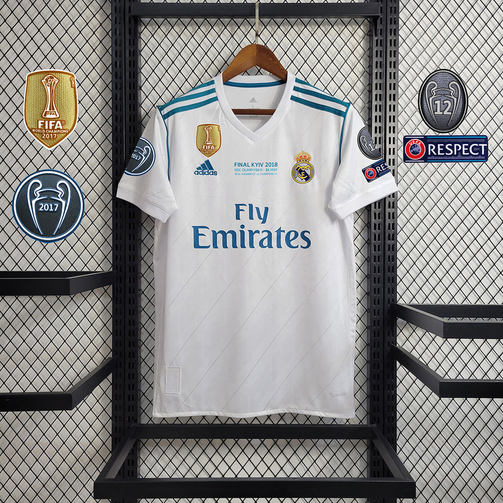 Camisa Real Madrid 17/18 Home (Todos os Patches) - (Retrô)