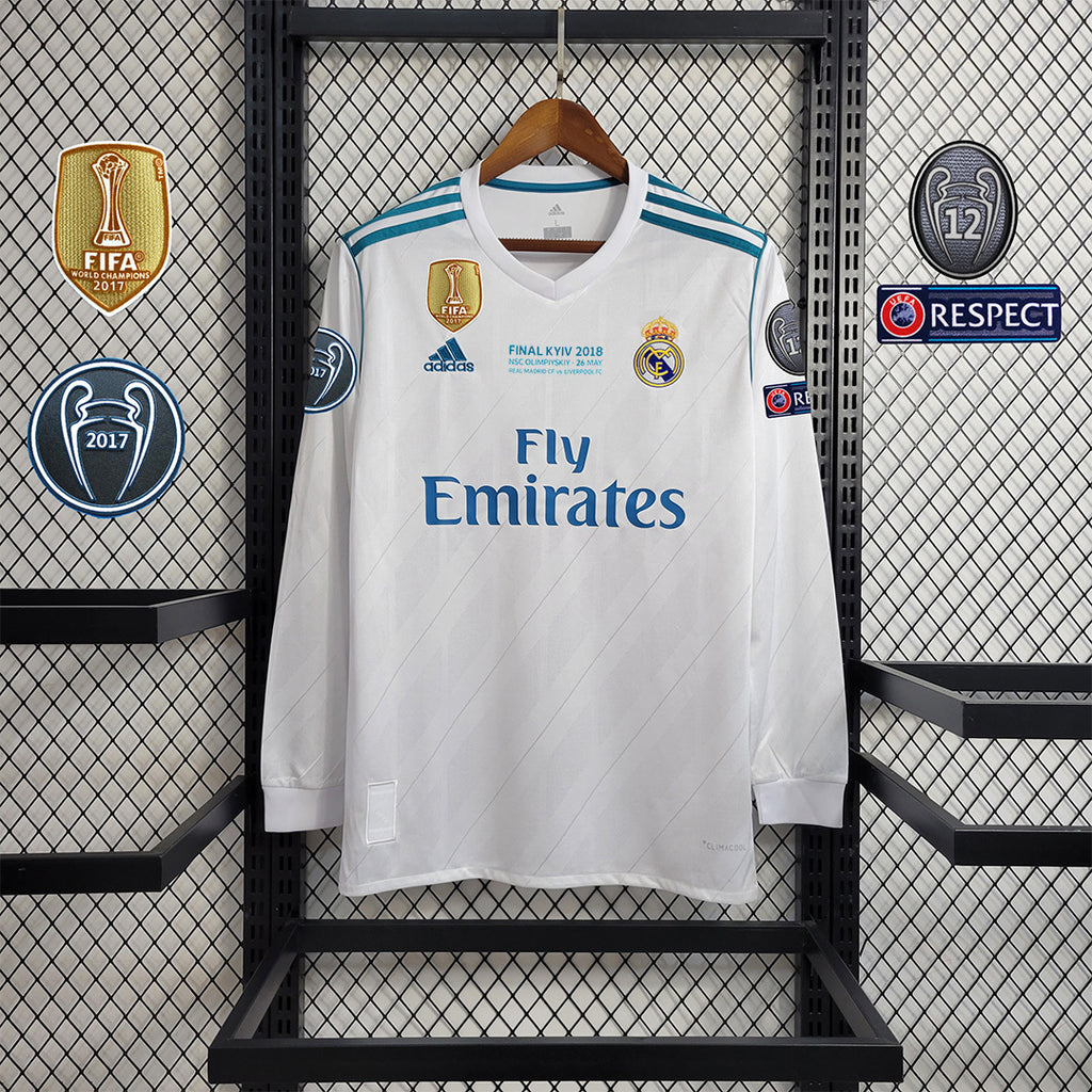 Camisa Real Madrid 17/18 Home (Todos os Patches) - (Retrô) Manga Longa