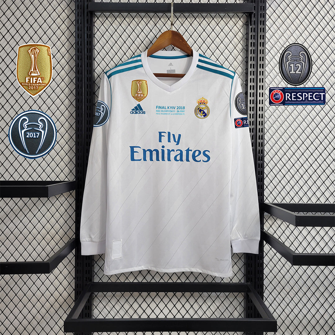 Camisa Real Madrid 17/18 Home (Todos os Patches) - (Retrô) Manga Longa