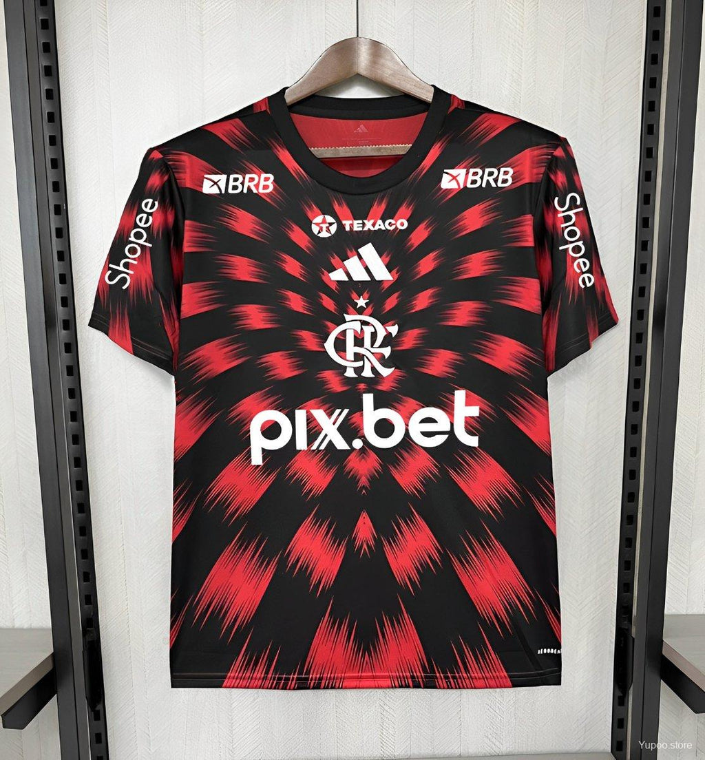 Camisa Flamengo 2025 Pré-Jogo (Todos os Patrocínios) - (Torcedor)