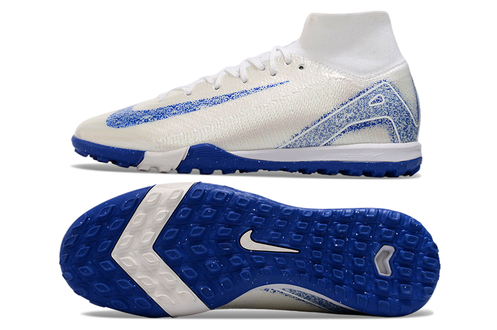 Chuteira Society Nike Air Zoom Mercurial Superfly 10 Elite TF - Branca e Azul