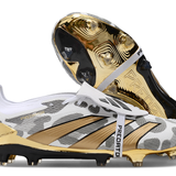 Chuteira Adidas Predator Elite Tongue FG - Dourada, Branca e Cinza