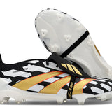 Chuteira Adidas Predator Elite Tongue FG - Branca, Preta e Dourada