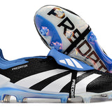 Chuteira Adidas Predator Elite Tongue FG - Preta, Branca e Azul