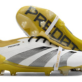 Chuteira Adidas Predator Elite Tongue FG - Branca, Dourada e Preta
