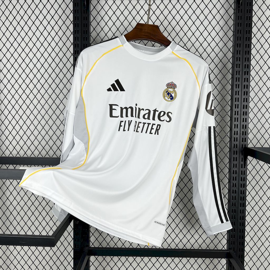 Camisa Real Madrid Home Manga Longa 25/26 - (Torcedor) Masculina